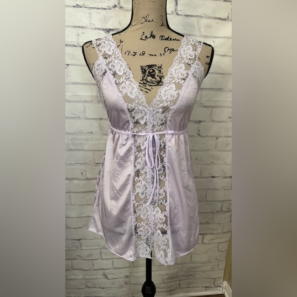 Pandora Lingerie By Chic Vintage Size Small Purple Lace Tie Front Teddy Sexy